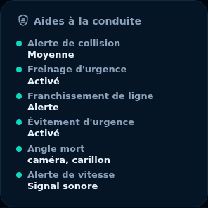 Aperçu : Aides à la conduite